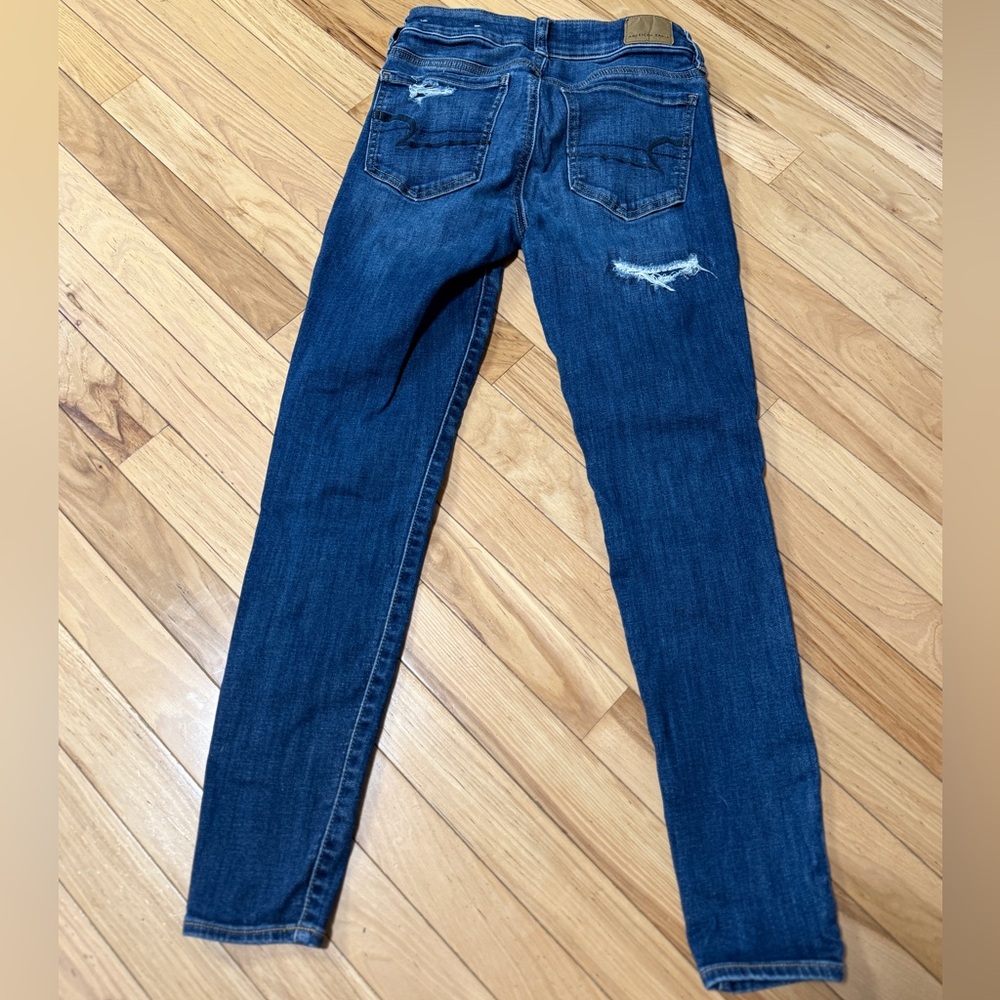 American Eagle Outfitters Dark Blue Distressed Skinny Jeans - Picture 8 of 12
